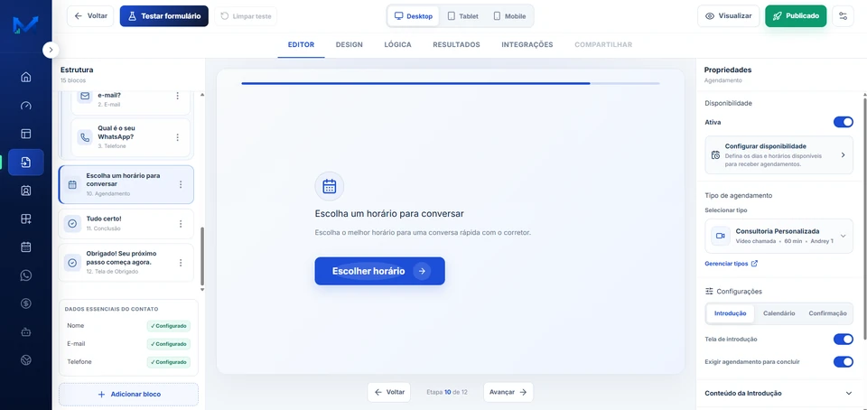 Configuração real de agendamento no MacImob