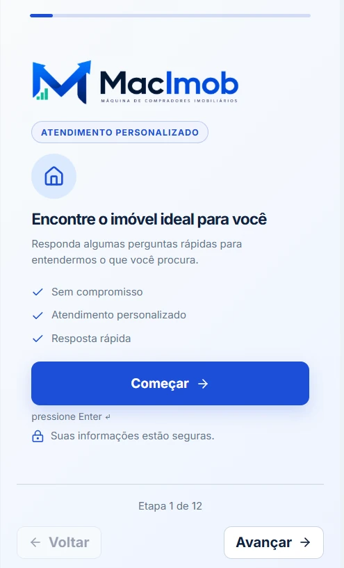 Formulário real de qualificação no MacImob