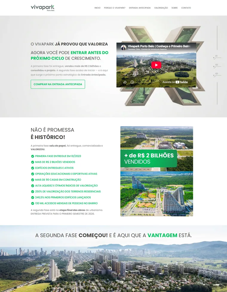 Landing Page do Vivapark exibida em celular